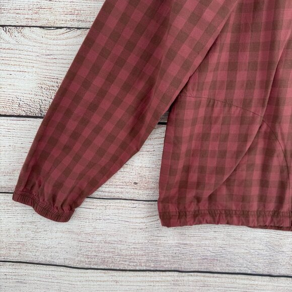 prAna Snap Down Hooded Long Sleeve Shirt‎ Women's Size M Red/Brown Checkered - Picture 5 of 13